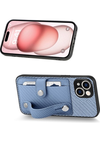 iPhone 15 Plus Kılıf Deri+Tpu+Pc Hibrit Telefon Kılıfı Kart Yuvalı Kickstand-Mavi (Yurt Dışından) modelleri
