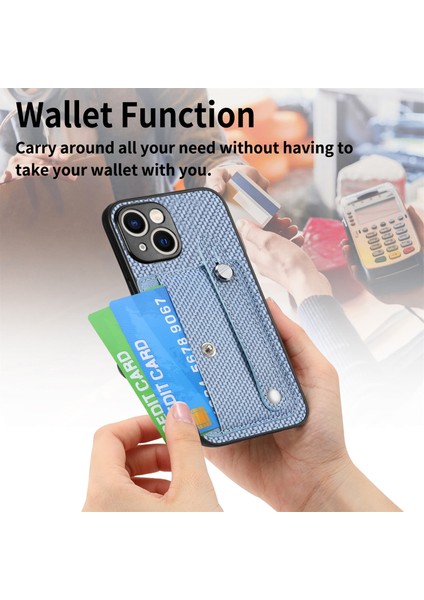 iPhone 15 Plus Kılıf Deri+Tpu+Pc Hibrit Telefon Kılıfı Kart Yuvalı Kickstand-Mavi (Yurt Dışından) fırsatları