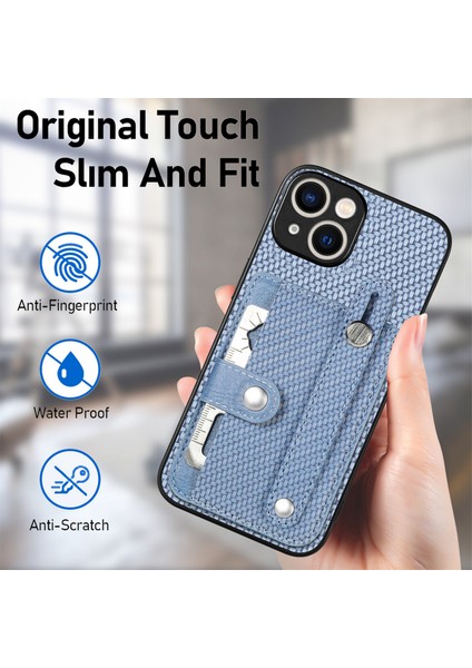 iPhone 15 Plus Kılıf Deri+Tpu+Pc Hibrit Telefon Kılıfı Kart Yuvalı Kickstand-Mavi (Yurt Dışından) indirimleri