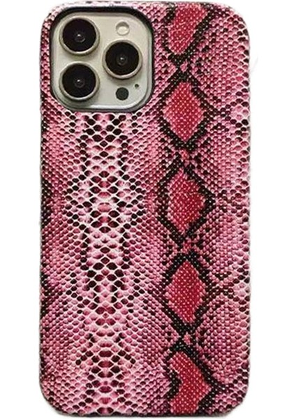 iPhone 13 Pro Için 6.1 Inç Kılıf Pc+Pu Deri Yılan Dokulu Telefon Kapağı Eksik Kenarlı-Kırmızı (Yurt Dışından)