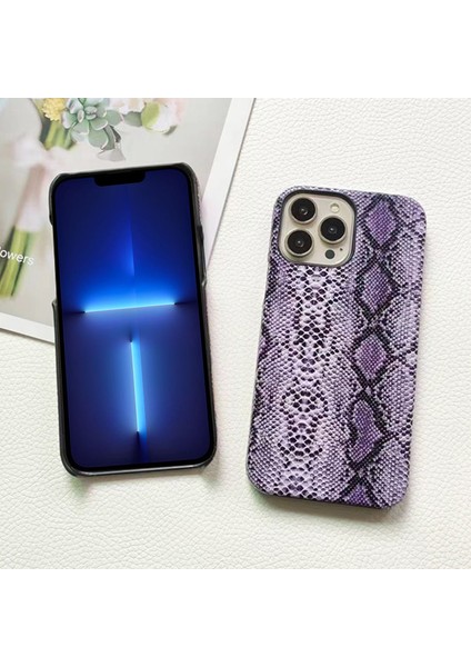 iPhone 13 Pro Için 6.1 Inç Kılıf Pc+Pu Deri Yılan Dokulu Telefon Kapağı Eksik Kenarlı-Kırmızı (Yurt Dışından)