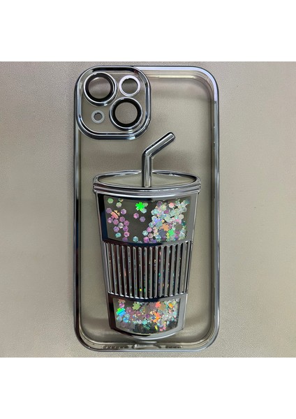 iPhone 13 Için Tpu Kılıf Glitter Quicksand Telefon Kapağı Dahili Cam Lens Filmi-Mavi (Yurt Dışından)