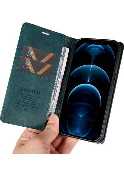 iPhone 13 Pro Max Için Cüzdan Kılıf Mıknatıslı Kapaklı Deri Telefon Kılıfı-Mavi (Yurt Dışından)