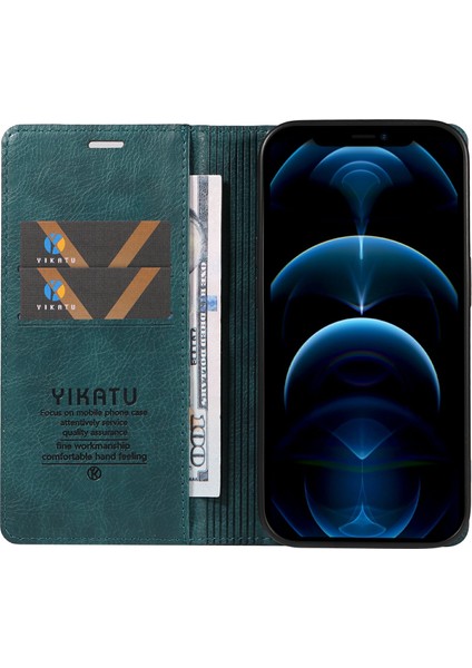 iPhone 13 Pro Max Için Cüzdan Kılıf Mıknatıslı Kapaklı Deri Telefon Kılıfı-Mavi (Yurt Dışından)