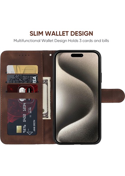 iPhone 15 Pro Kılıf Çizgi Desenli Deri Tam Koruma Folyo Telefon Kılıfı-Kahverengi (Yurt Dışından) fırsatları