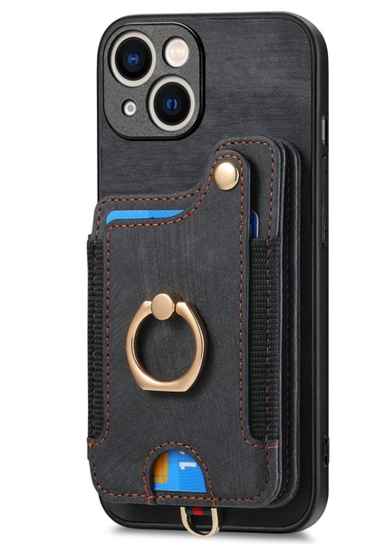 iPhone 15 Plus Telefon Kılıfı Rfıd Engelleme Kart Yuvaları Deri+Tpu Kickstand Kılıf-Siyah (Yurt Dışından) fiyatları