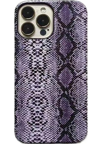iPhone 15 Pro Için Yılan Dokulu Telefon Kılıfı Pc+Pu Deri Düşmeyi Önleyici Kapak (Tam Kaplama Değil)-Mor (Yurt Dışından)