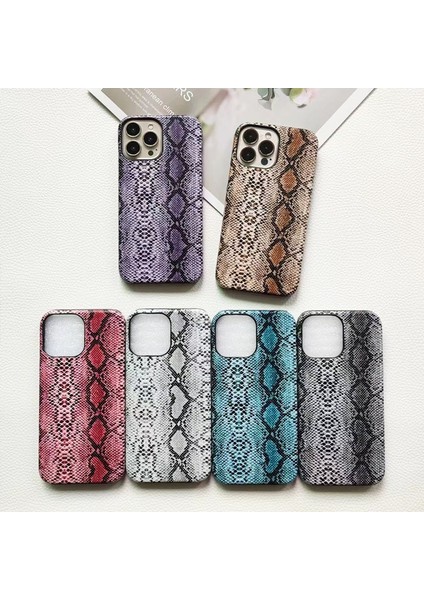 iPhone 15 Pro Için Yılan Dokulu Telefon Kılıfı Pc+Pu Deri Düşmeyi Önleyici Kapak (Tam Kaplama Değil)-Mor (Yurt Dışından)