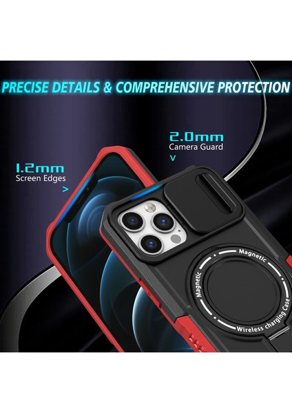 iPhone 12 Pro Max Için 6,7 Inç Manyetik Telefon Kılıfı Pc+Tpu Kapaklı, Slayt Kamera Kapaklı-Kırmızı/siyah (Yurt Dışından)