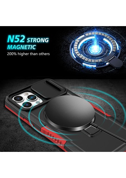 iPhone 12 Pro Max Için 6,7 Inç Manyetik Telefon Kılıfı Pc+Tpu Kapaklı, Slayt Kamera Kapaklı-Kırmızı/siyah (Yurt Dışından)