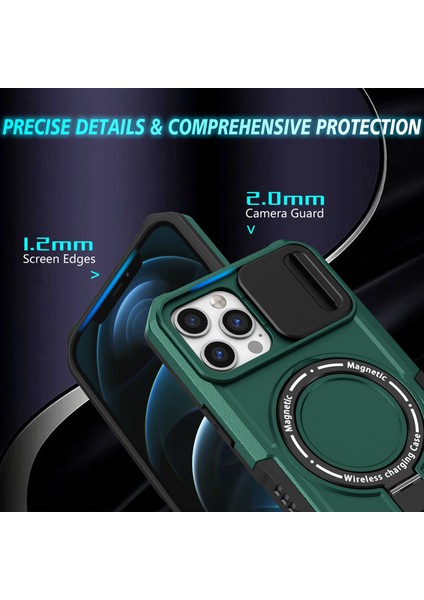 iPhone 12 Pro Max Için 6,7 Inç Manyetik Telefon Kılıfı Pc+Tpu Kapaklı, Slayt Kamera Kapaklı-Siyahımsı Yeşil (Yurt Dışından) modelleri