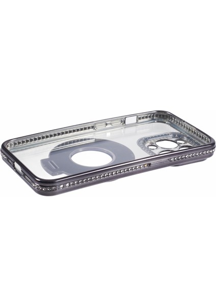 iPhone 15 Pro Kapak Halkası Kickstand Telefon Koruyucu Kapak Rhinestones Lens Çerçevesi-Siyah (Yurt Dışından) fırsatları