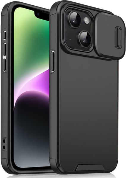 iPhone 14/iphone 13 Için 6.1 Inç Kılıf Pc+Tpu Darbeye Dayanıklı Telefon Kapağı, Slayt Kameralı Koruma-Siyah (Yurt Dışından)