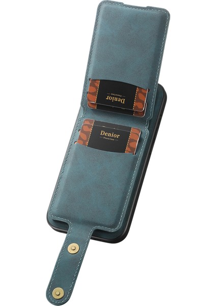 D14 iPhone 13 Pro Kılıf Magsafe Deri Kickstand Kart Yuvalarıyla Uyumlu Arka Kapak-Mavi (Yurt Dışından)