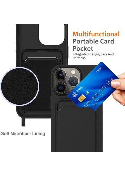 iPhone 15 Pro Max Için Darbeye Dayanıklı Kılıf Sıvı Silikon Kart Yuvası Kapağı, Kordonlu-Siyah (Yurt Dışından) indirimleri