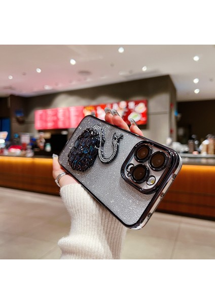 iPhone 14 Pro Max Kılıf Için Glitter Quicksand Swan Dahili Cam Lens Filmi Tpu Telefon Kapağı-Siyah (Yurt Dışından) indirimleri