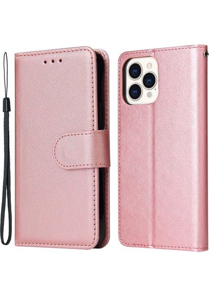iPhone 13 Pro Kılıf Cüzdan Pu Deri Kapak Koruyucu Telefon Kapağı-Gül Altın (Yurt Dışından)
