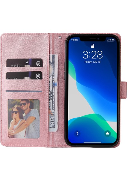 iPhone 13 Pro Kılıf Cüzdan Pu Deri Kapak Koruyucu Telefon Kapağı-Gül Altın (Yurt Dışından)