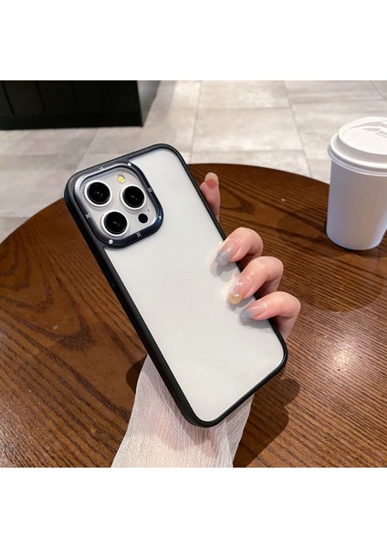 iPhone 12 Pro Max Için Darbeye Dayanıklı Kılıf Pc+Tpu Metal Lens Çerçeveli Ince Telefon Kılıfı-Siyah (Yurt Dışından)