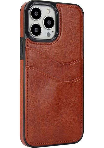 iPhone 13 Pro Max Için Kılıf Darbeye Dayanıklı Pu+Tpu Kart Yuvalı Telefon Kabuğu-Kahverengi (Yurt Dışından)