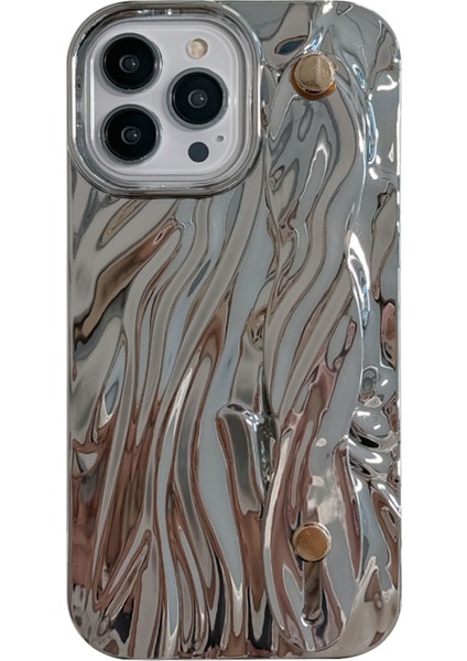 iPhone 15 Pro Max Için Kılıf Buruşuk Tpu Galvanik Telefon Kılıfı - Bileklik-Gümüş (Yurt Dışından)