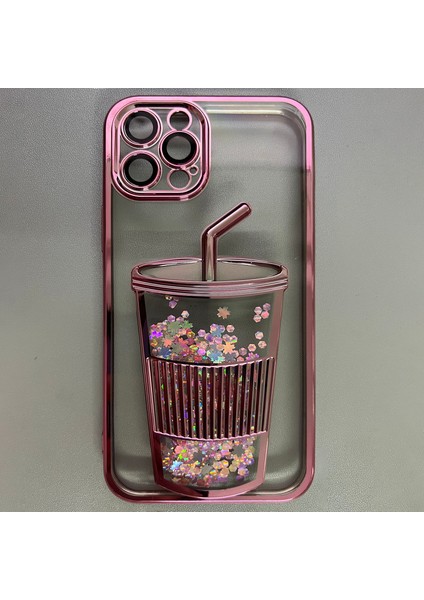 iPhone 13 Pro Için Tpu Kılıf Temperli Cam Lensli Film-Pembe ile Quicksand Elektrokaplama Yumuşak Telefon Kapağı (Yurt Dışından)