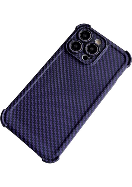 iPhone 13 Pro Için Kılıf Güçlendirilmiş Köşe Tpu Telefon Kapağı Karbon Fiber Doku Tasarımı-Mor (Yurt Dışından)