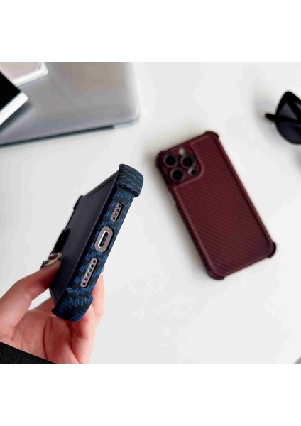 iPhone 13 Pro Için Kılıf Güçlendirilmiş Köşe Tpu Telefon Kapağı Karbon Fiber Doku Tasarımı-Mor (Yurt Dışından)