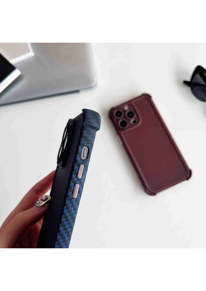 iPhone 13 Pro Için Kılıf Güçlendirilmiş Köşe Tpu Telefon Kapağı Karbon Fiber Doku Tasarımı-Mor (Yurt Dışından)