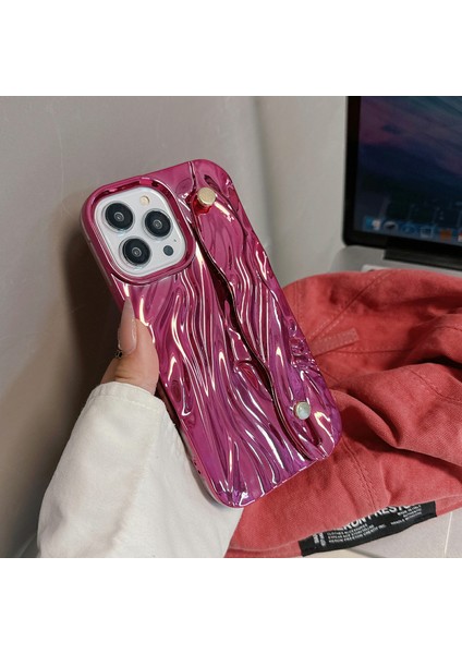 iPhone 15 Pro Max Kılıfı Buruşuk Tpu Galvanik Telefon Kılıfı - Bileklik-Gül (Yurt Dışından) fırsatları