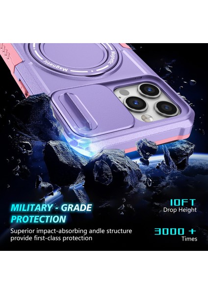 iPhone 12/12 Pro Için Manyetik Kılıf Kaydırmalı Lens Kapağı Kickstand Pc+Tpu Telefon Kapağı-Pembe/mor (Yurt Dışından)