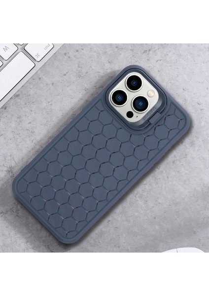 iPhone 12/12 Pro Kickstand Kılıf Nefes Alabilir Soğutma Tpu Telefon Kapağı-Koyu Mavi (Yurt Dışından)