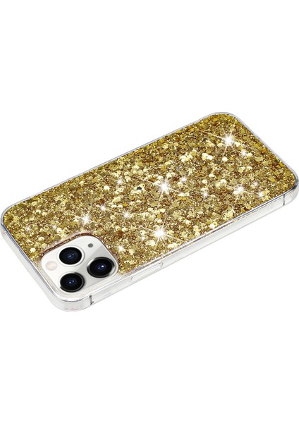 iPhone 11 Pro Max Için Arka Kılıf Sparkle Epoksi Cep Telefonu Esnek Tpu Kapak-Altın (Yurt Dışından)