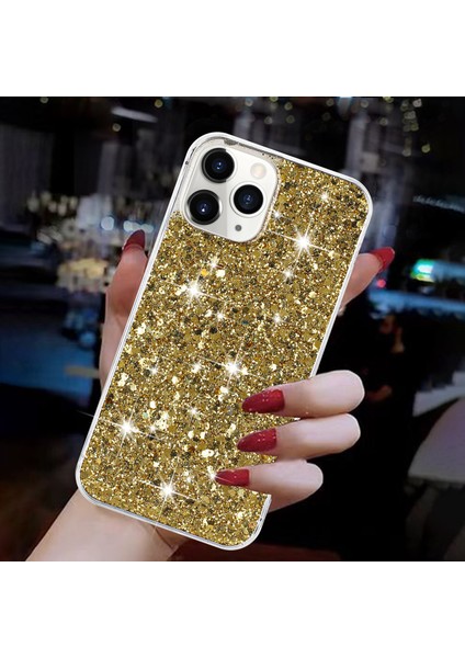 iPhone 11 Pro Max Için Arka Kılıf Sparkle Epoksi Cep Telefonu Esnek Tpu Kapak-Altın (Yurt Dışından)