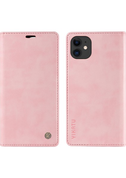 iPhone 11 Kılıf Cüzdan Kart Yuvaları Için Pu Deri Koruyucu Telefon Kapağı-Pembe (Yurt Dışından)