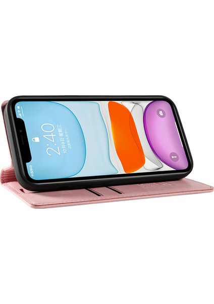 iPhone 11 Kılıf Cüzdan Kart Yuvaları Için Pu Deri Koruyucu Telefon Kapağı-Pembe (Yurt Dışından)