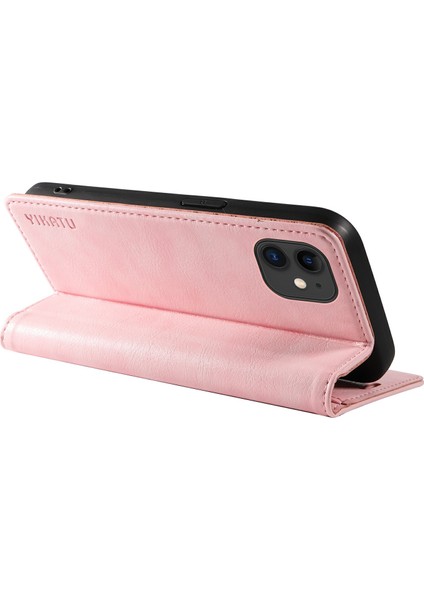 iPhone 11 Kılıf Cüzdan Kart Yuvaları Için Pu Deri Koruyucu Telefon Kapağı-Pembe (Yurt Dışından)