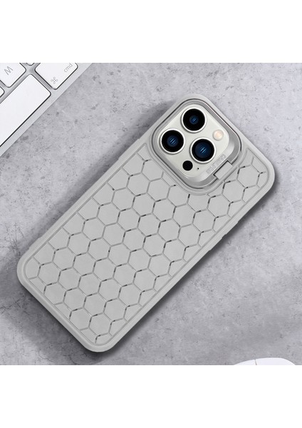 iPhone 12/12 Pro Kickstand Kılıf Nefes Alabilir Soğutma Tpu Telefon Kapağı-Gri (Yurt Dışından)