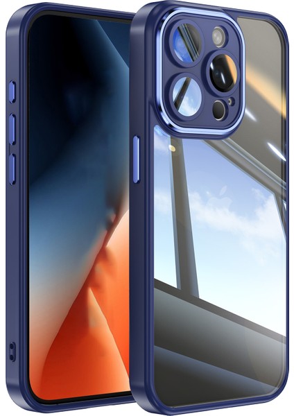 iPhone 13 Pro Için 6.1 Inç Kılıf Tpu+Akrilik Hava Yastığı Anti-Damla Telefon Kapağı Lensli Film-Koyu Mavi (Yurt Dışından)