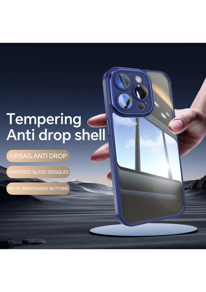 iPhone 13 Pro Için 6.1 Inç Kılıf Tpu+Akrilik Hava Yastığı Anti-Damla Telefon Kapağı Lensli Film-Koyu Mavi (Yurt Dışından)