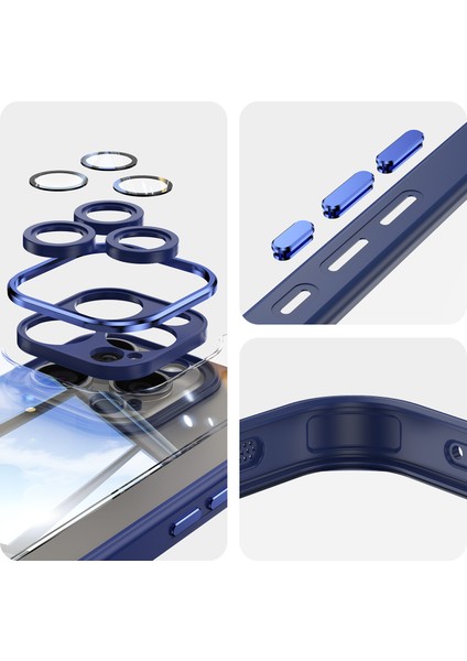 iPhone 13 Pro Için 6.1 Inç Kılıf Tpu+Akrilik Hava Yastığı Anti-Damla Telefon Kapağı Lensli Film-Koyu Mavi (Yurt Dışından)