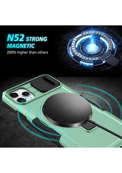 iPhone 11 Pro Max Kılıf Kickstand Pc+Tpu Lens Korumalı Manyetik Telefon Kılıfı-Açık Yeşil (Yurt Dışından)
