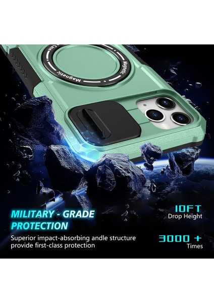 iPhone 11 Pro Max Kılıf Kickstand Pc+Tpu Lens Korumalı Manyetik Telefon Kılıfı-Açık Yeşil (Yurt Dışından)