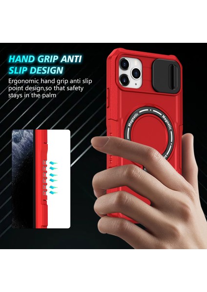 iPhone 11 Pro Max Için Kılıf Kickstand Pc+Tpu Lens Korumalı Manyetik Telefon Kılıfı-Kırmızı (Yurt Dışından)