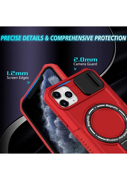iPhone 11 Pro Max Için Kılıf Kickstand Pc+Tpu Lens Korumalı Manyetik Telefon Kılıfı-Kırmızı (Yurt Dışından)