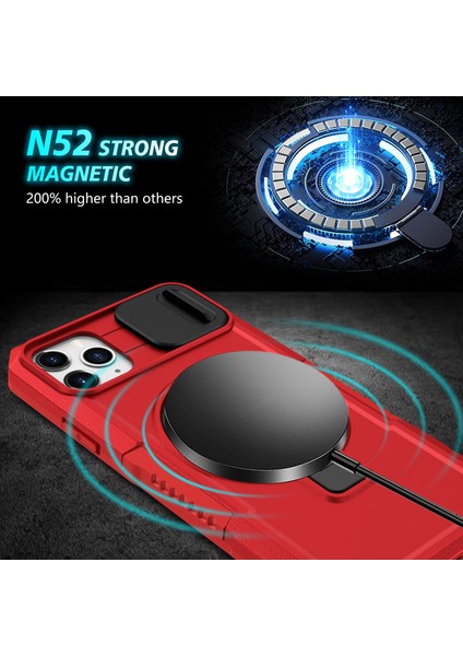 iPhone 11 Pro Max Için Kılıf Kickstand Pc+Tpu Lens Korumalı Manyetik Telefon Kılıfı-Kırmızı (Yurt Dışından)