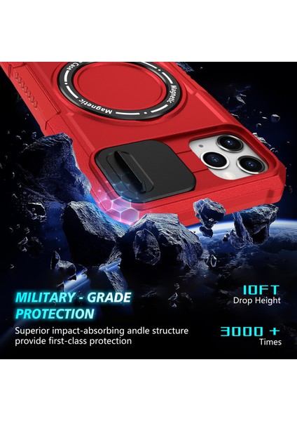 iPhone 11 Pro Max Için Kılıf Kickstand Pc+Tpu Lens Korumalı Manyetik Telefon Kılıfı-Kırmızı (Yurt Dışından)