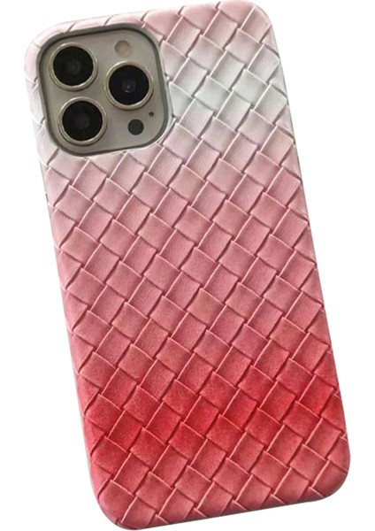 iPhone 15 Pro Max Için Dokuma Doku Pu Deri + Pc Telefon Kılıfı Ince Degrade Renkli Telefon Kapağı-Gül (Yurt Dışından)
