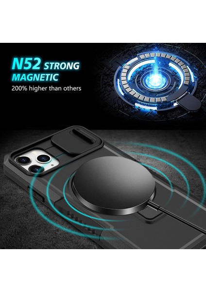 iPhone 11 Pro Max Için Kılıf Kickstand Pc+Tpu Lens Korumalı Manyetik Telefon Kılıfı-Siyah (Yurt Dışından)