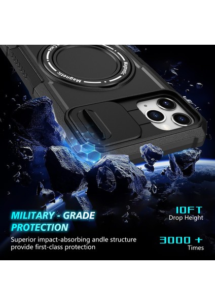 iPhone 11 Pro Max Için Kılıf Kickstand Pc+Tpu Lens Korumalı Manyetik Telefon Kılıfı-Siyah (Yurt Dışından)